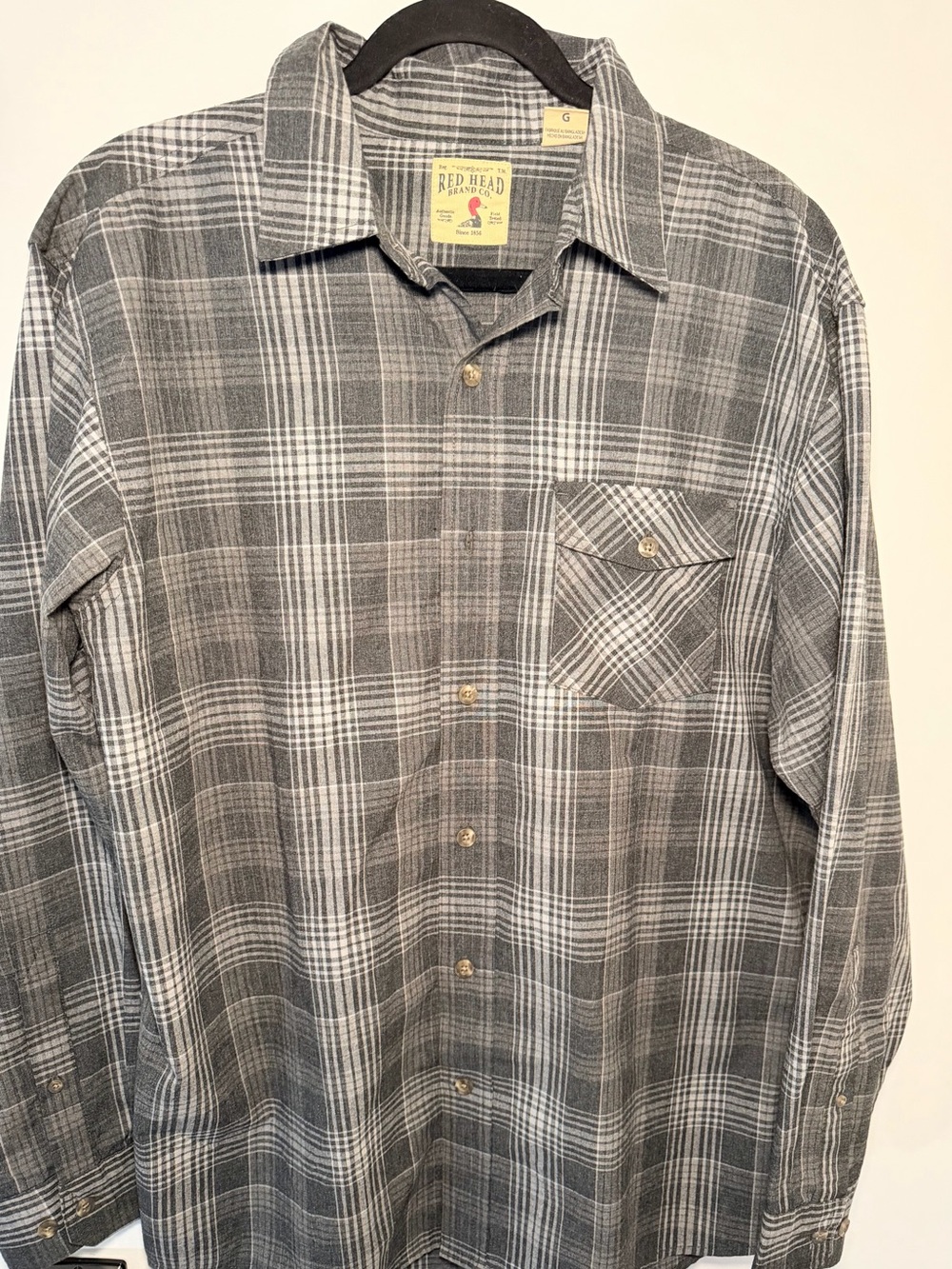 RedHead Brand Co Plaid Button Up Shirt Mens Large Gray Long Sleeve Outdoor Flann